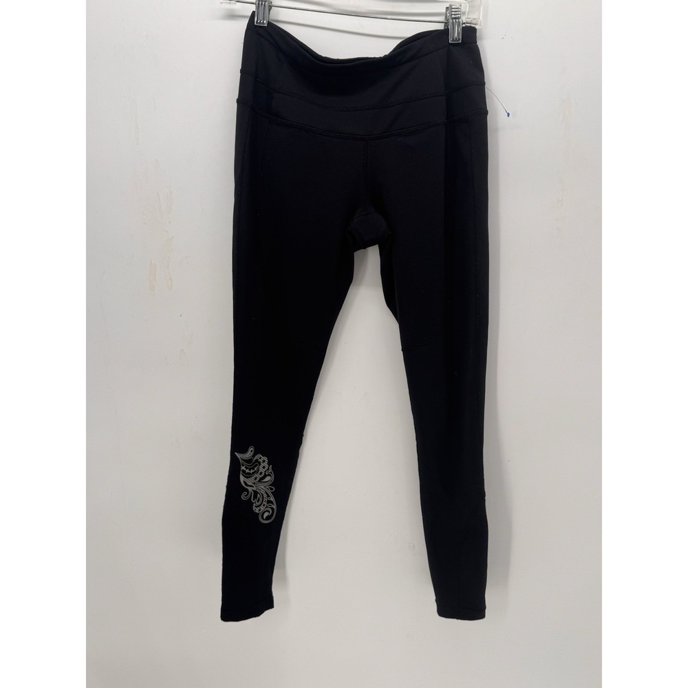 Women Size S - Athleta Yoga Pants Black Zip Back Pocket Floral Design Leggings